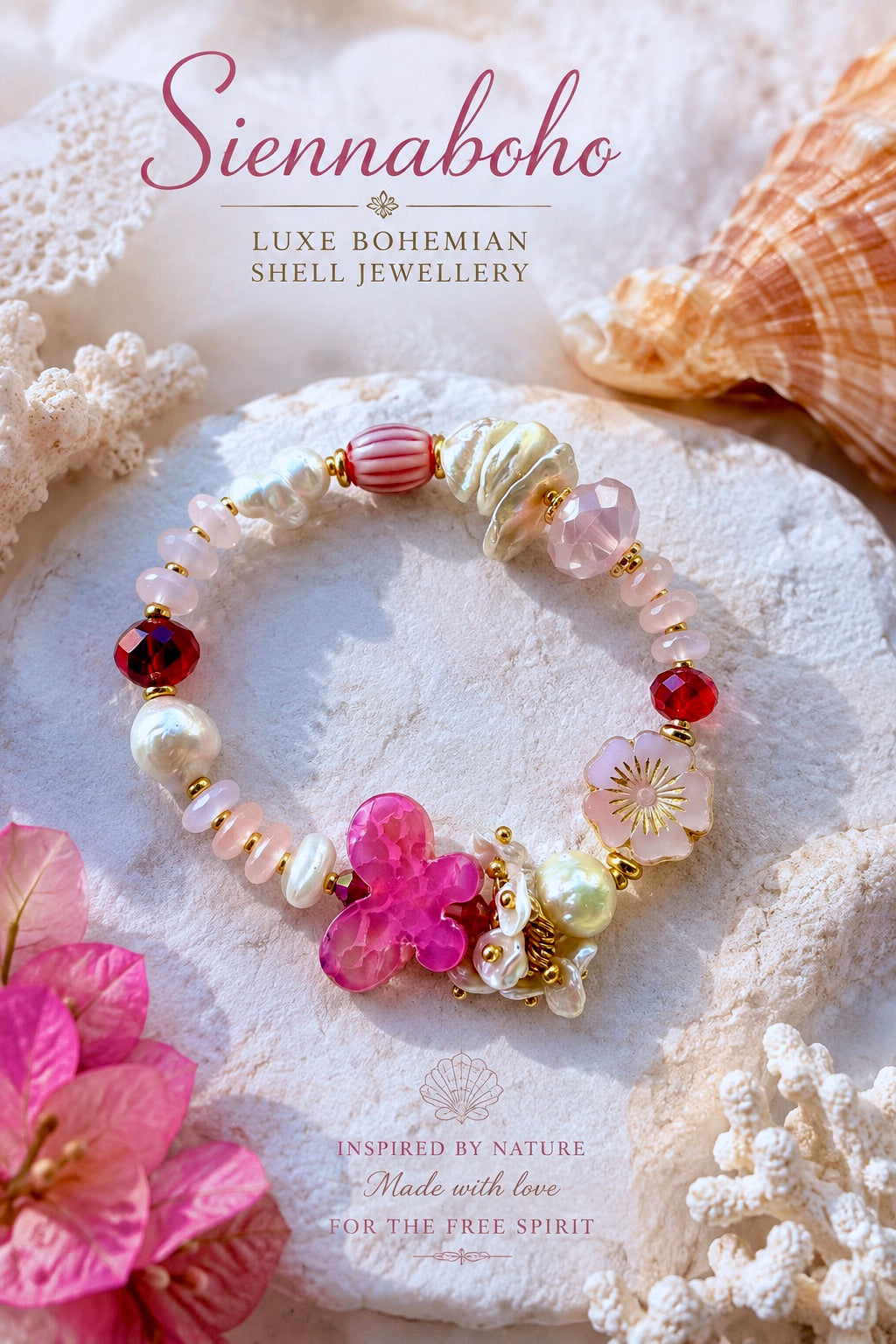 Rose Quartz Crystal Pearl Bracelet