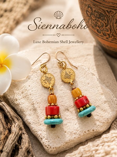 Gold Coin Red Coral Earrings