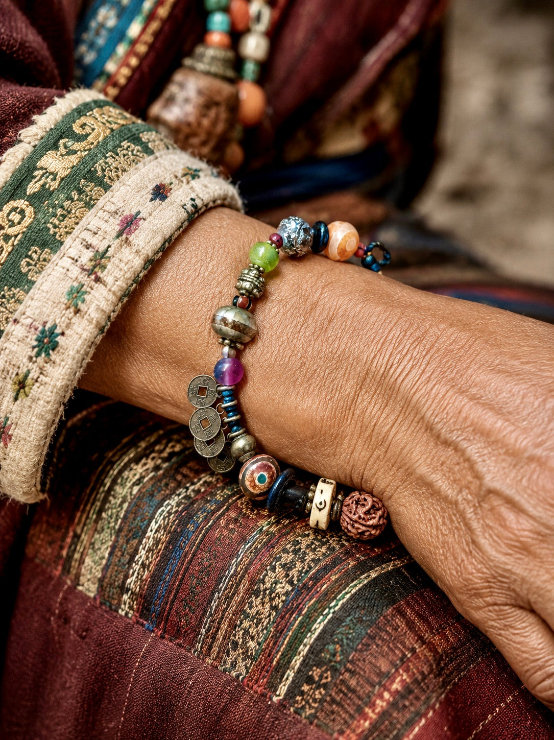 Buddha Coin Boho Stone Bracelet