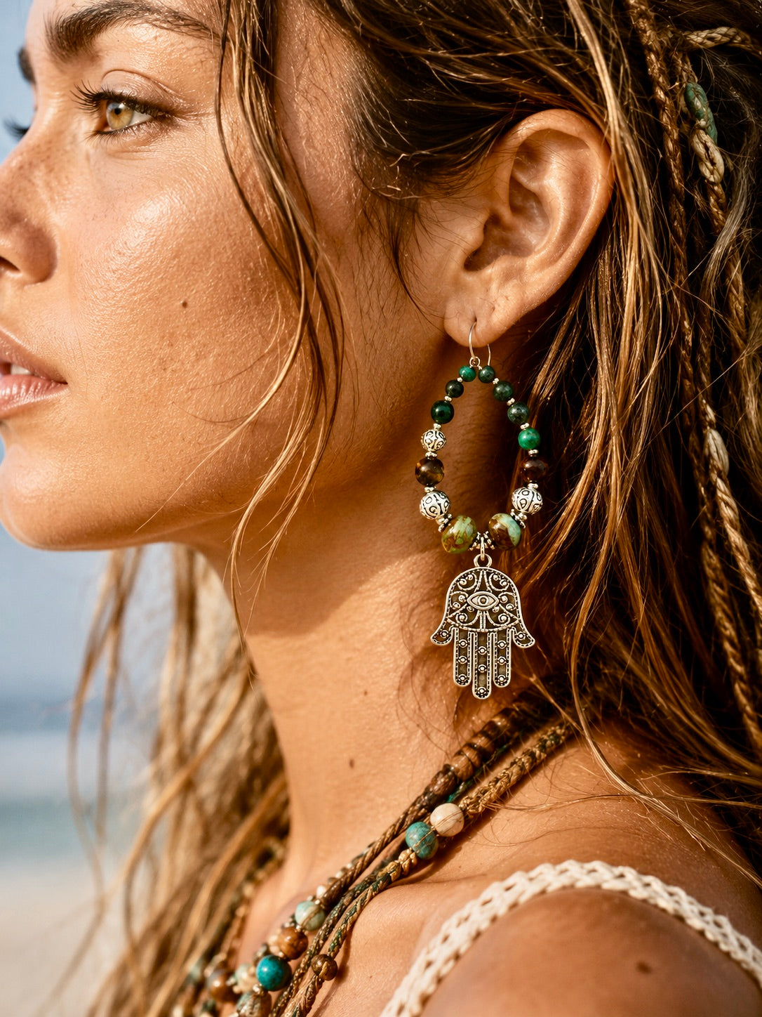 Boho Hamsa Hand  Earrings