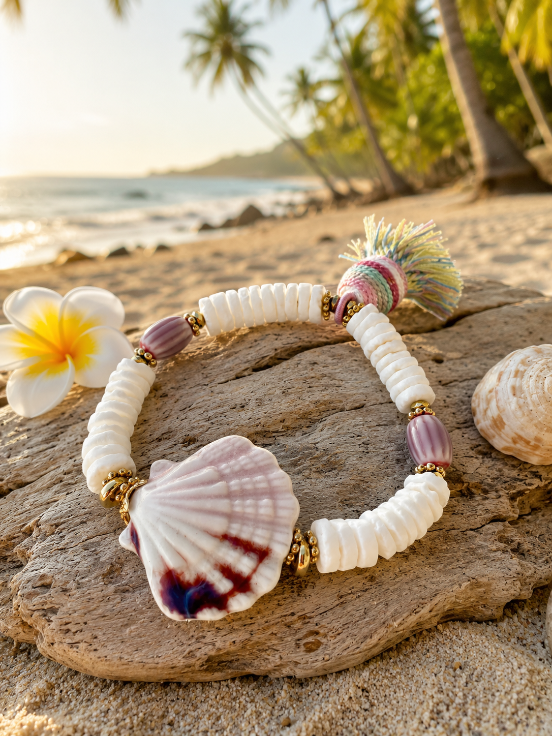 Pink Seashell Tassel Bracelet