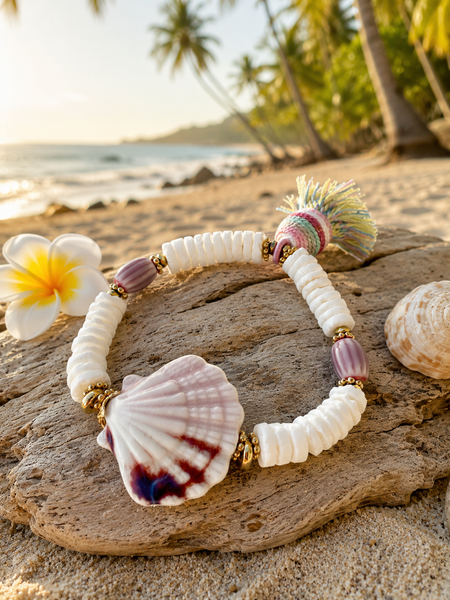 Pink Seashell Tassel Bracelet