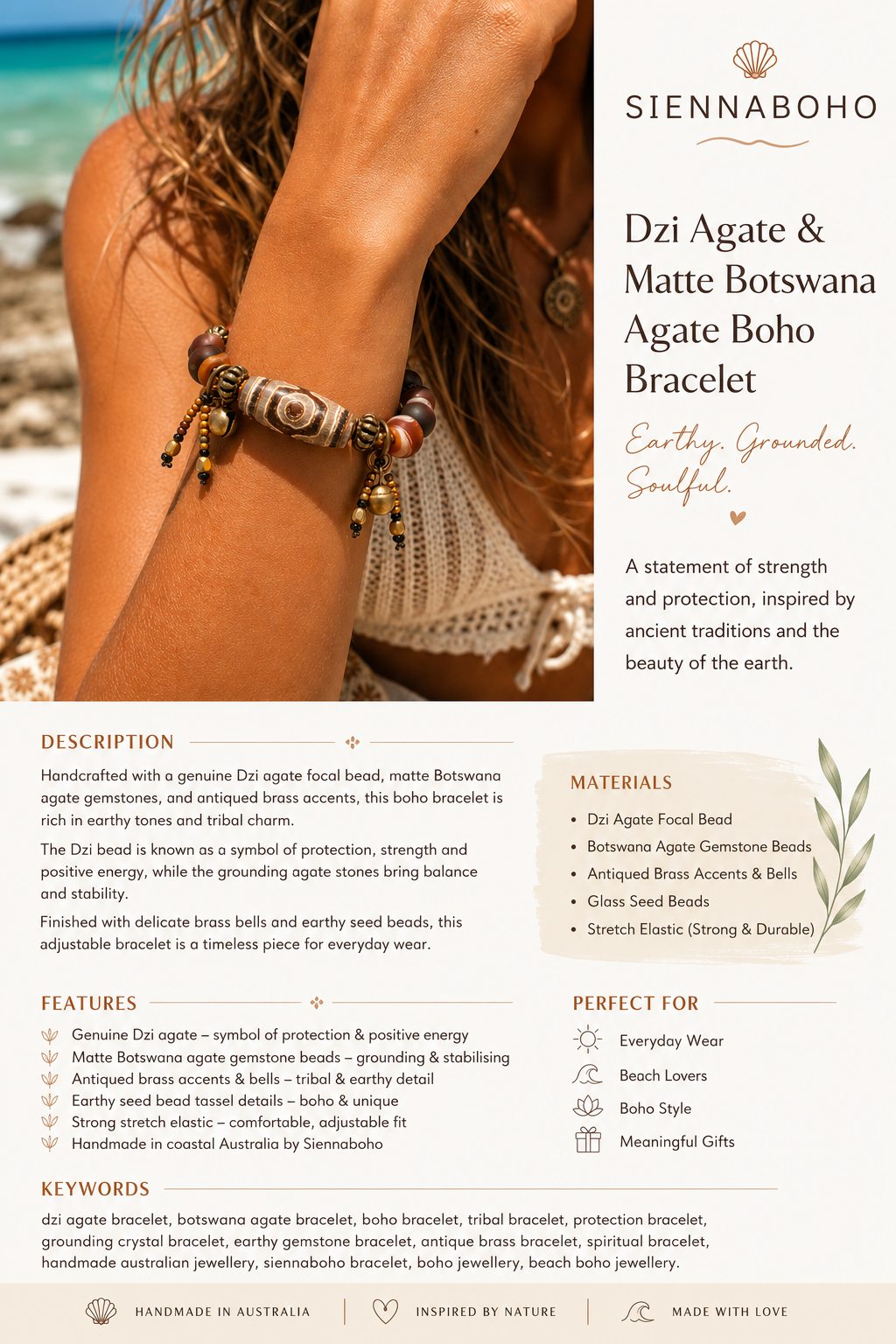 Dzi Agate & Matte Botswana Agate Boho Bracelet