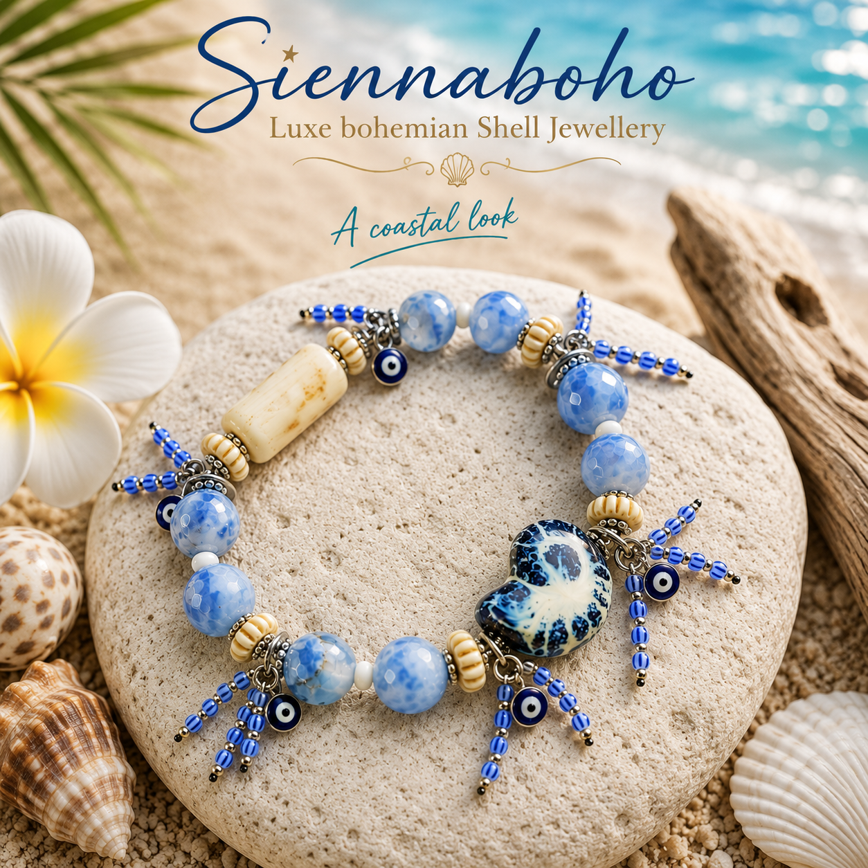 Ocean Blue Evil Eye Charm Bracelet