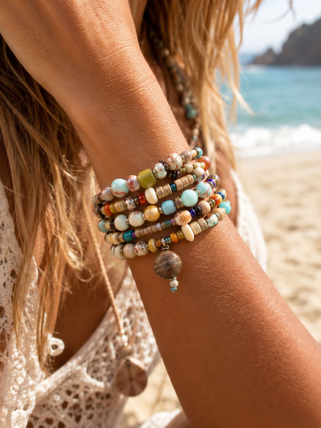 Beaded Stone Wrap Bracelet