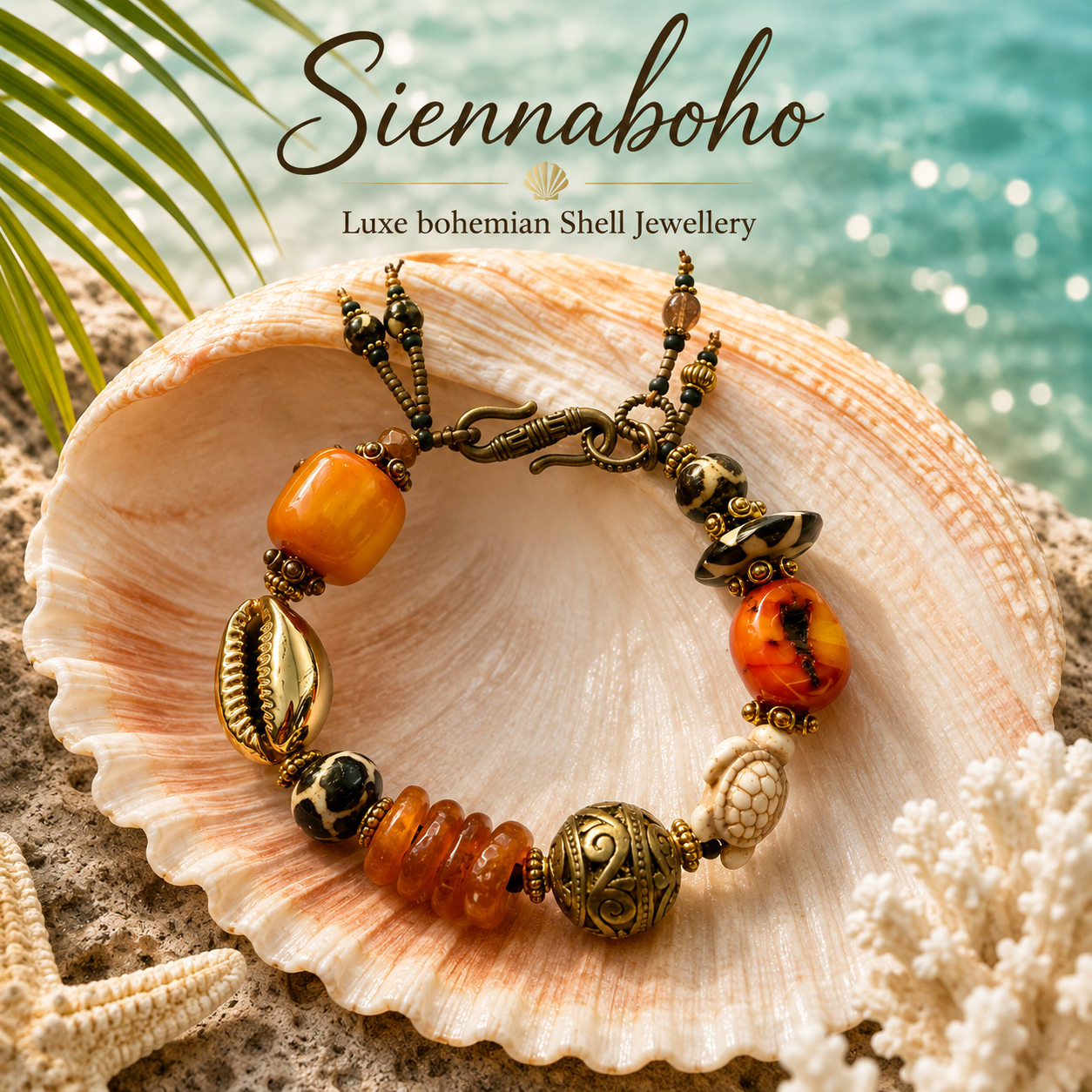 Gold Cowrie Shell & Turtle Beach Bracelet