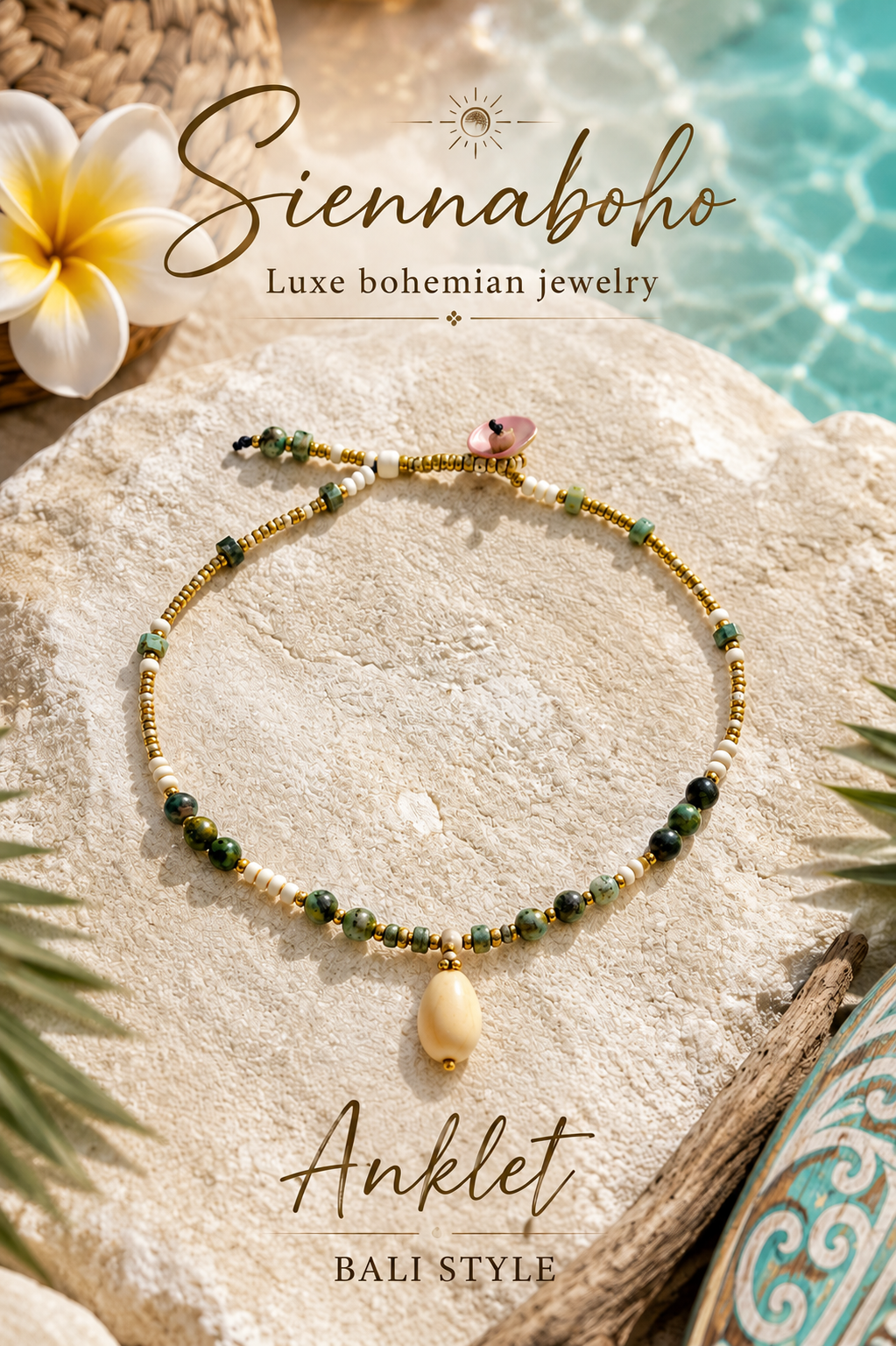 Cowrie Shell Stone Seed Bead Anklet