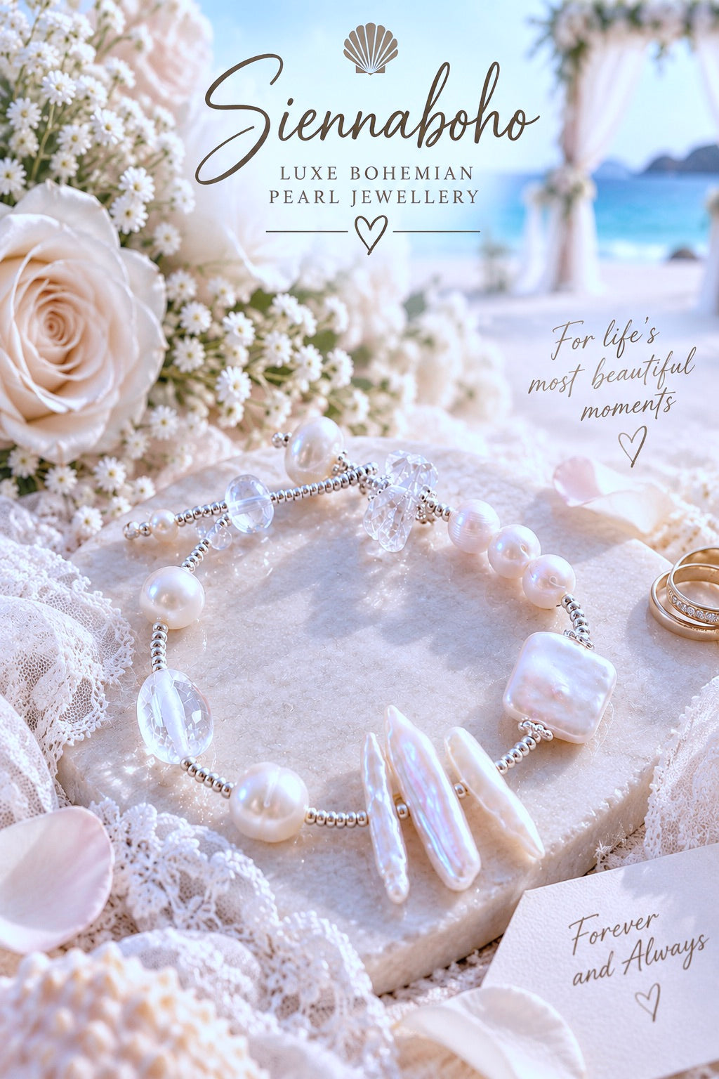 Coastal Pearl & Quartz Crystal Silver Bracelet
