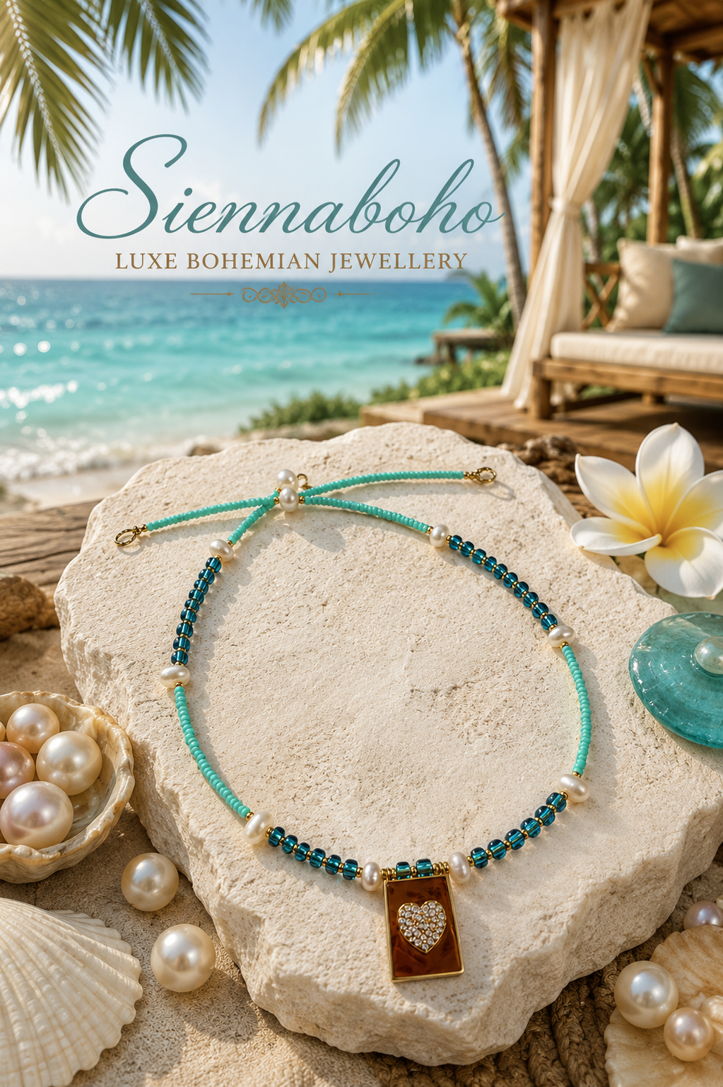 Love Heart Pearl Seed Bead Necklace