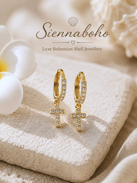 Gold Cross Crystal Earrings