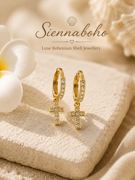 Gold Cross Crystal Earrings