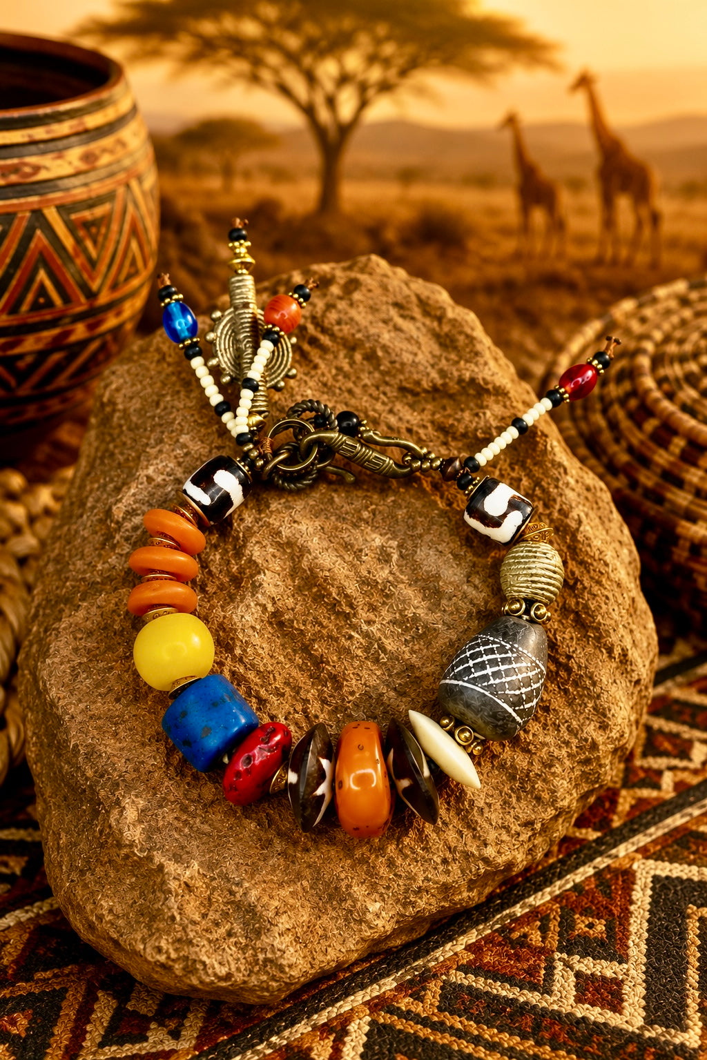 African Tribal Clay Trade Bead Bracelet