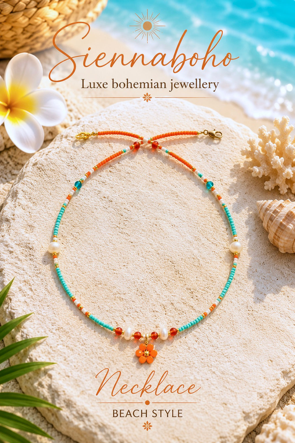 Boho Hippy Flower Seed Bead Necklace