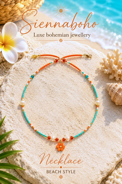 Boho Hippy Flower Seed Bead Necklace