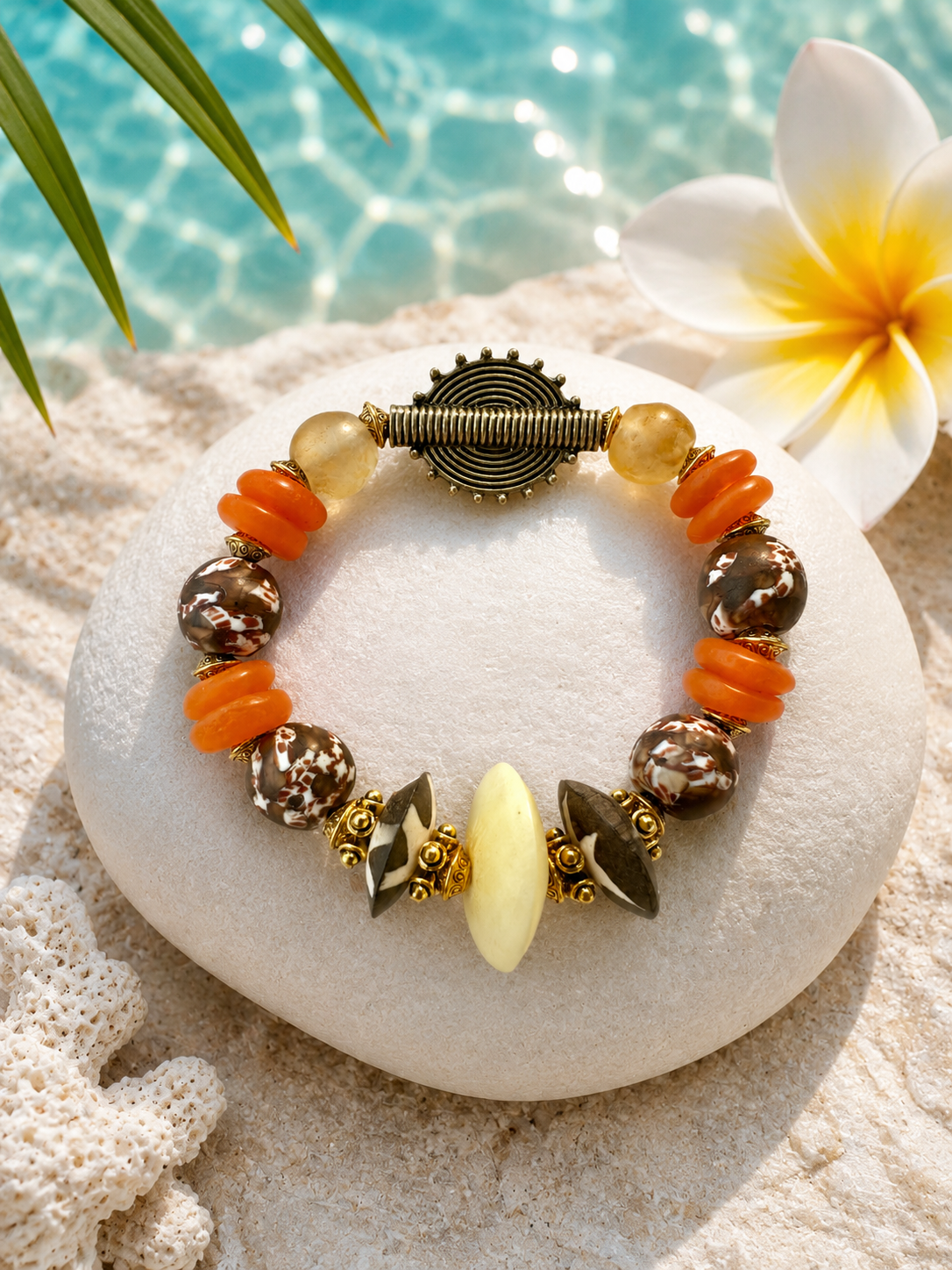 Zanzibar Island Orange Trade Bead Bracelet