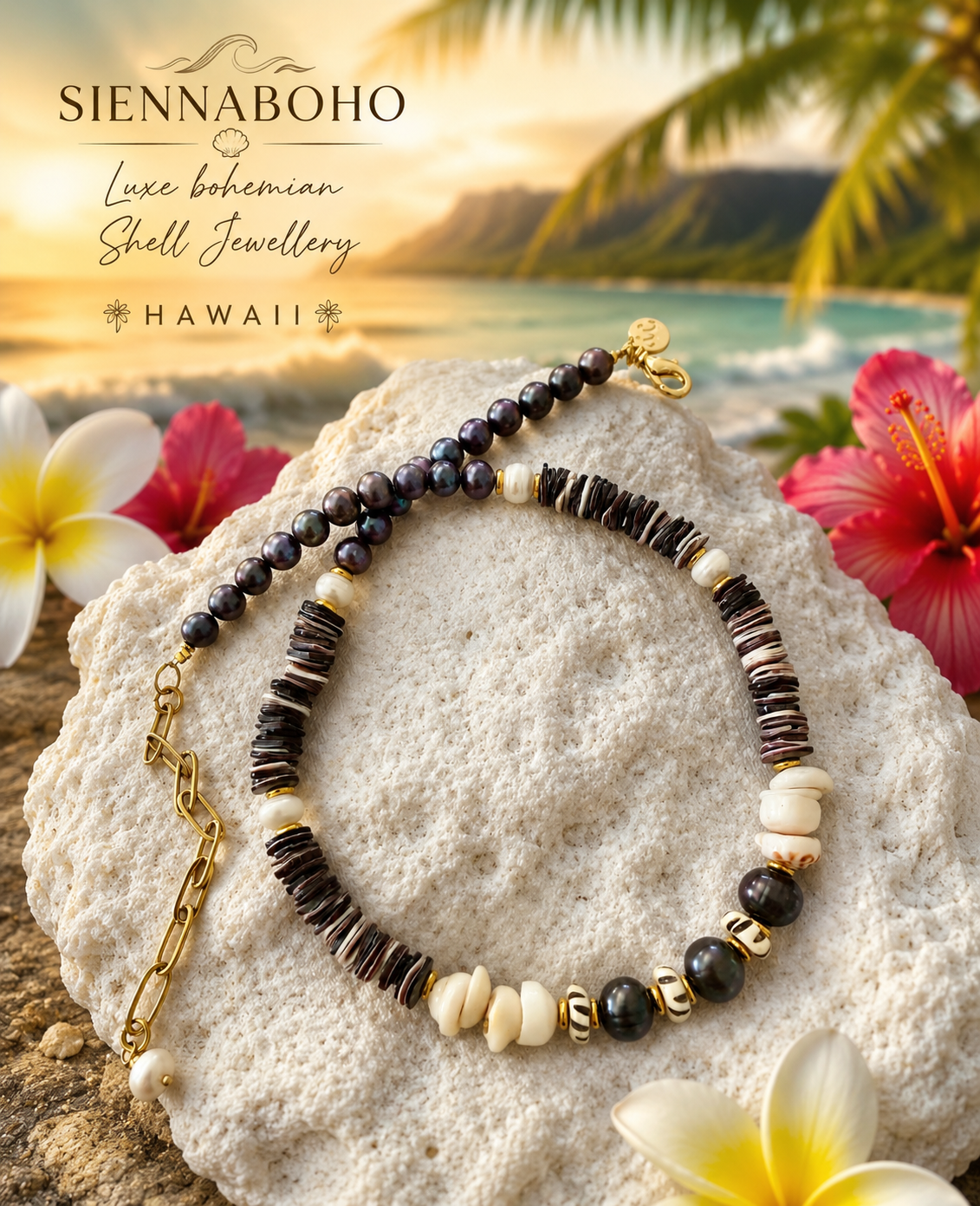 Hawaii Pukka Shell & Black Pearl Necklace