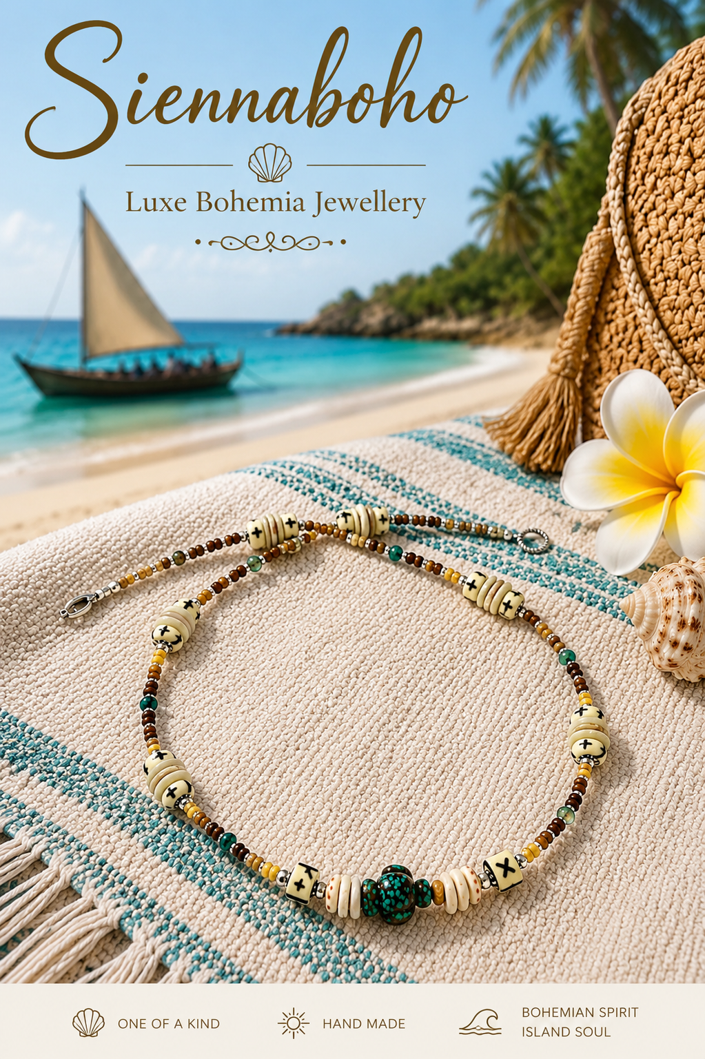 Coastal Shell Beaded Turtle Necklace
