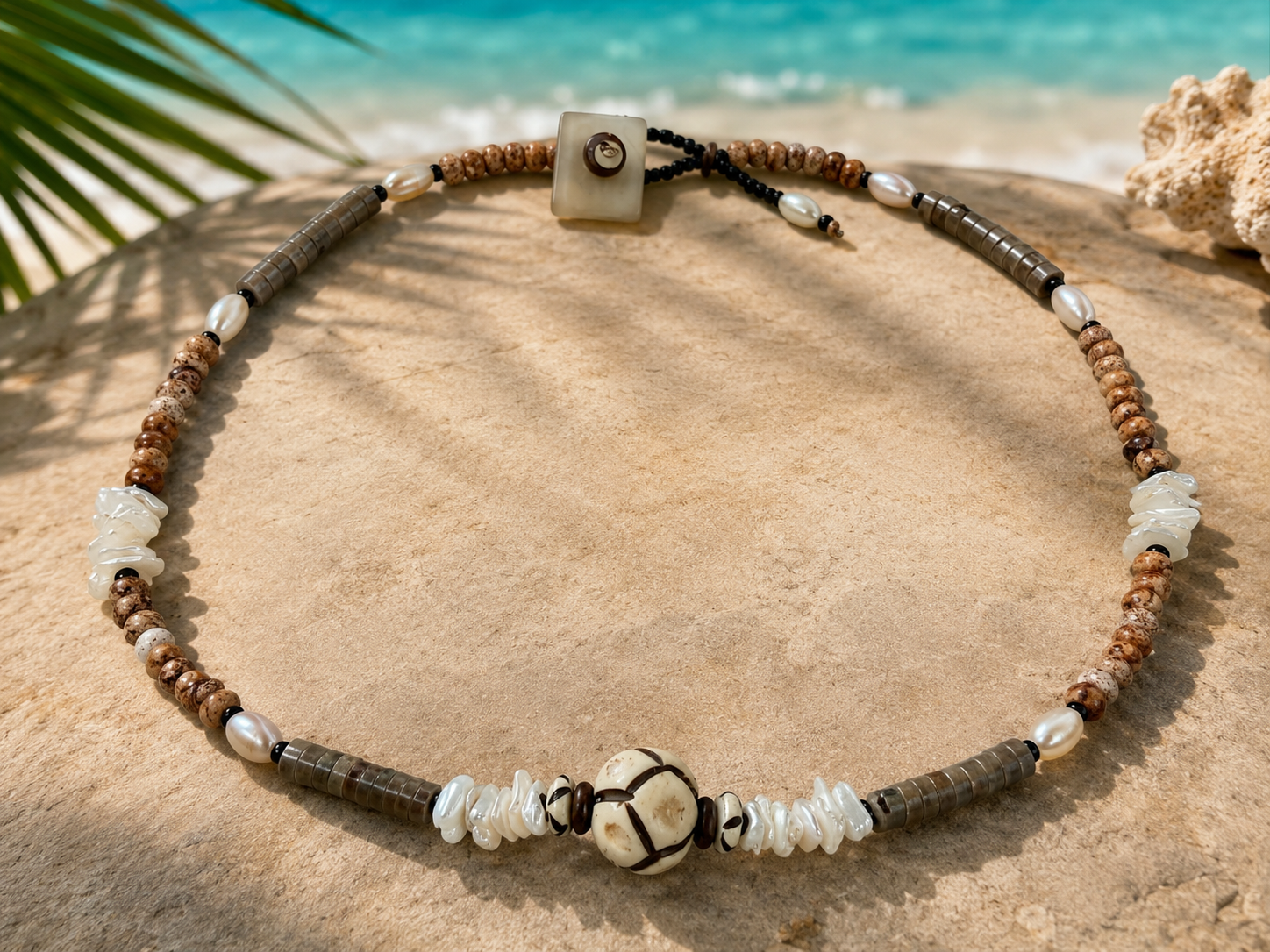 Tribal Shell & Pearl Coastal Beach Necklace