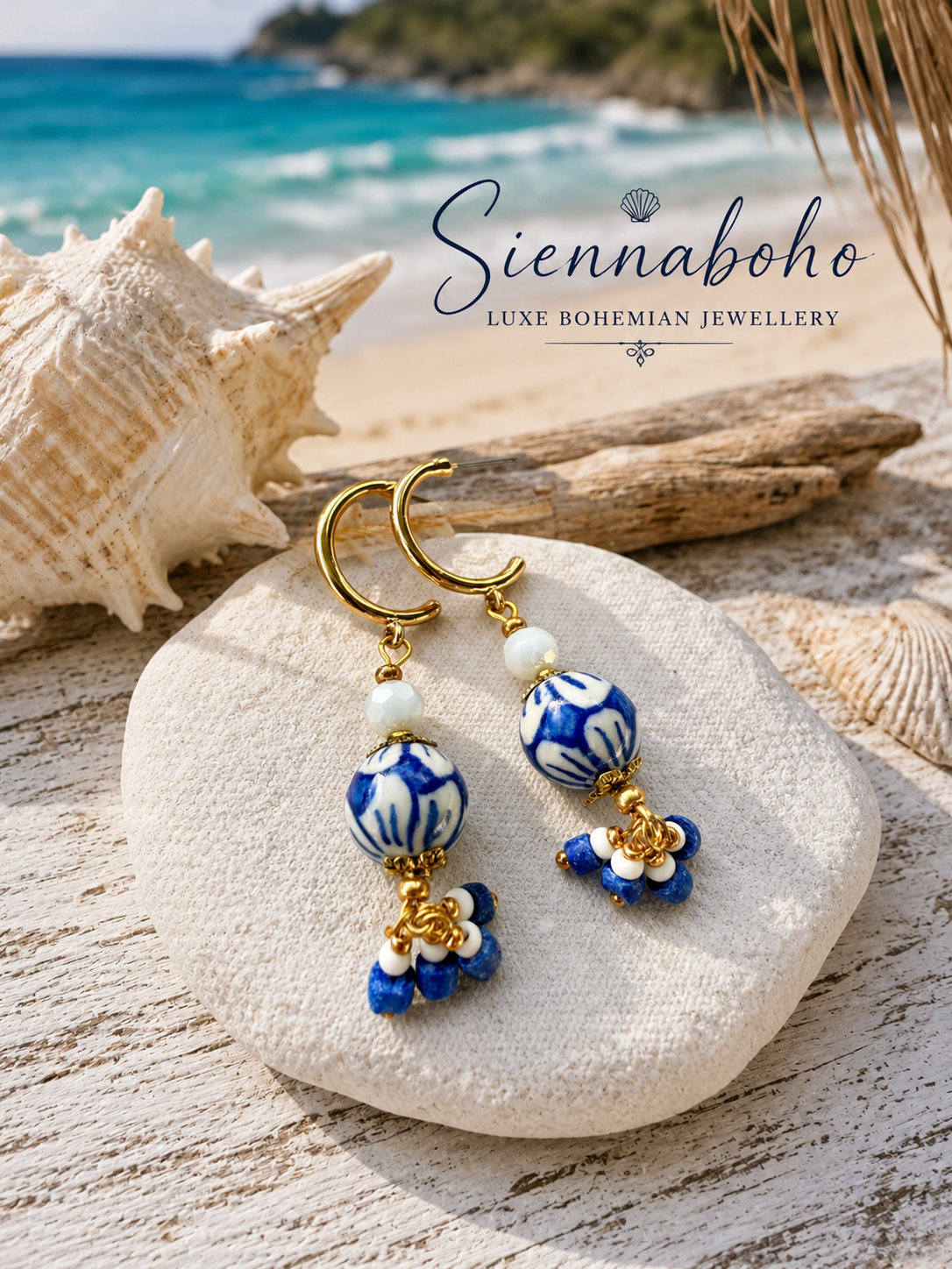 Coastal Blue & White Beaded Earrings