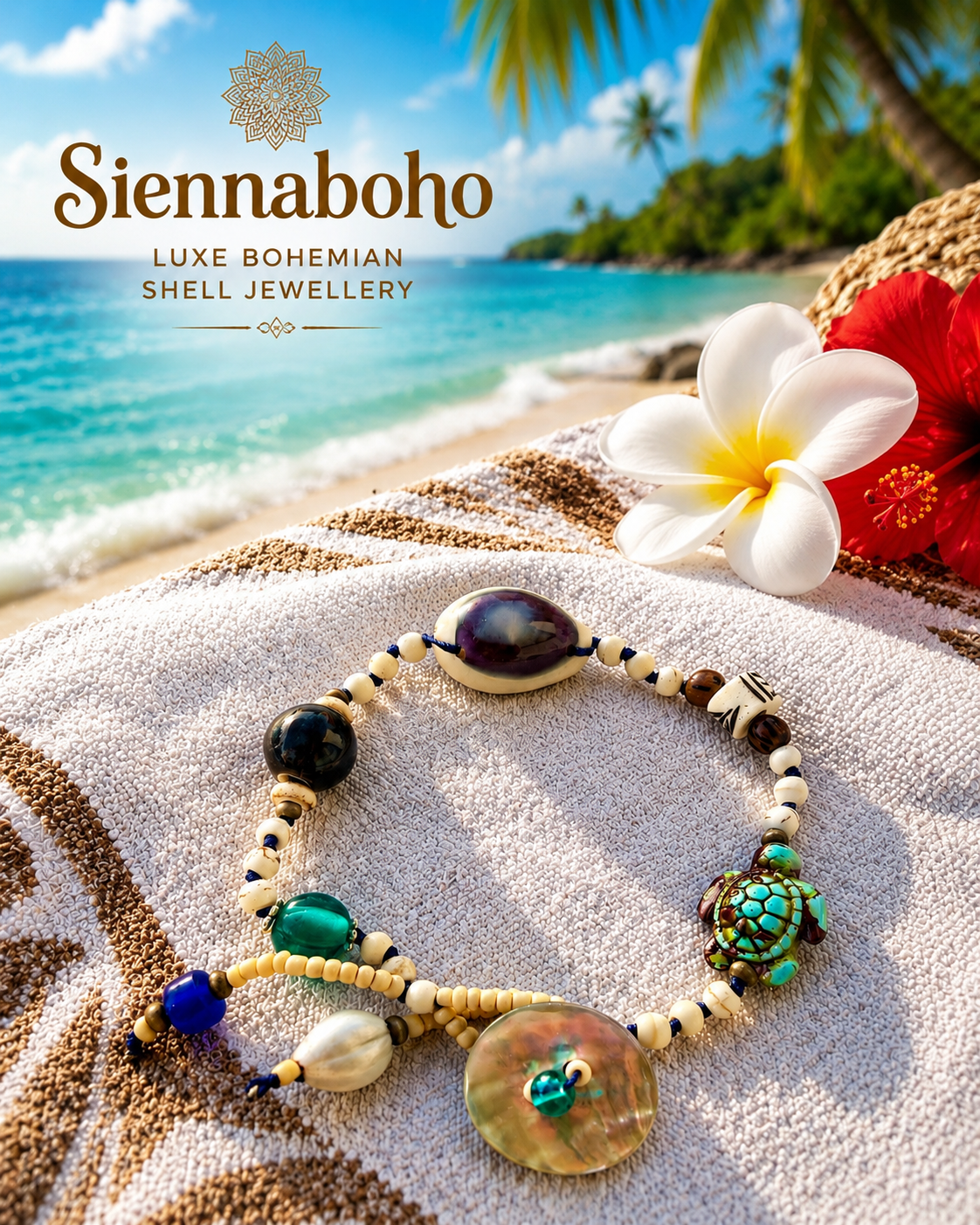 Coastal Turtle & Cowrie Shell  Bracelet