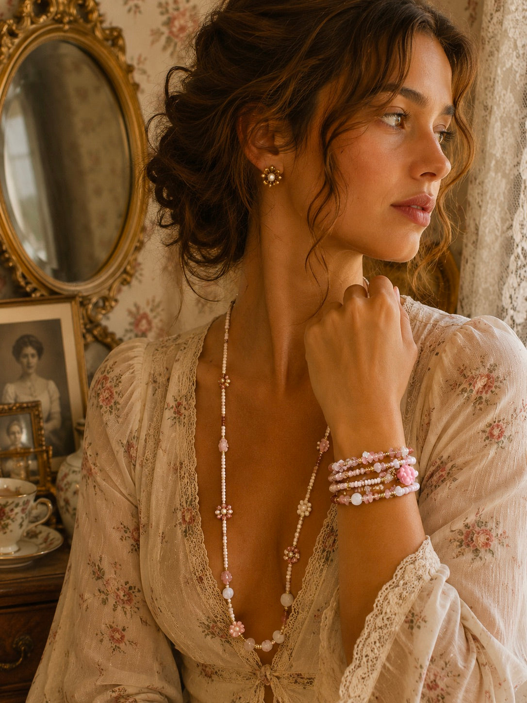 Vintage Rose Quartz Boho Necklace
