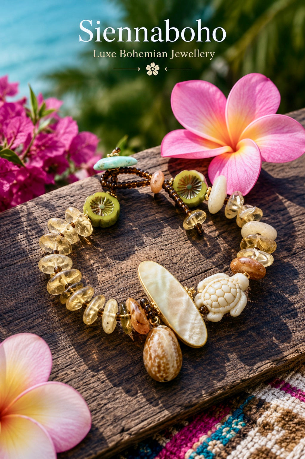 Ocean Beach Citrine Stone Shell Bracelet