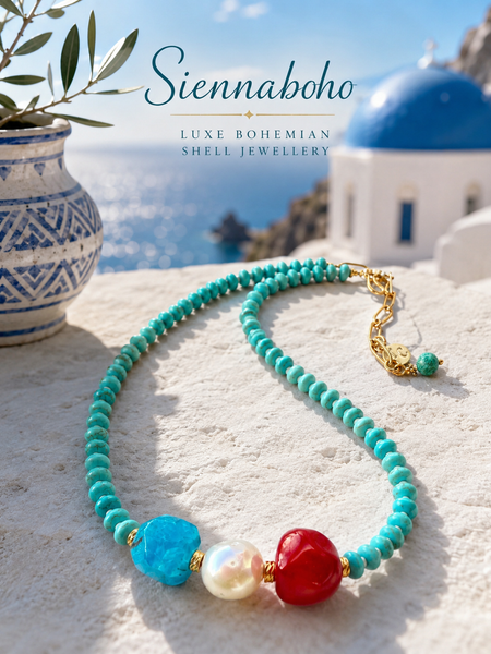 Santorini Ocean Pearl & Coral Necklace