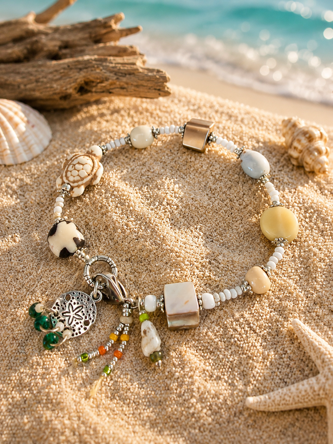 Shell Charm Ocean Seed Bead Bracelet