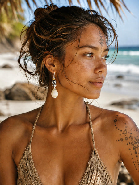Tribal Beachie Boho Cowrie Earrings