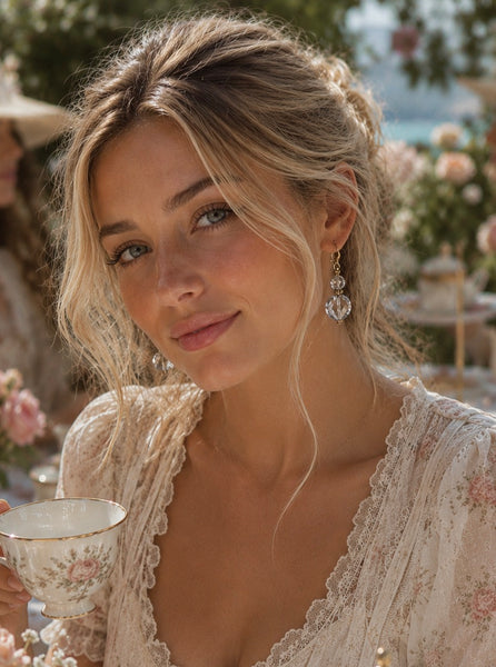 Crystal Heart Gold Earrings