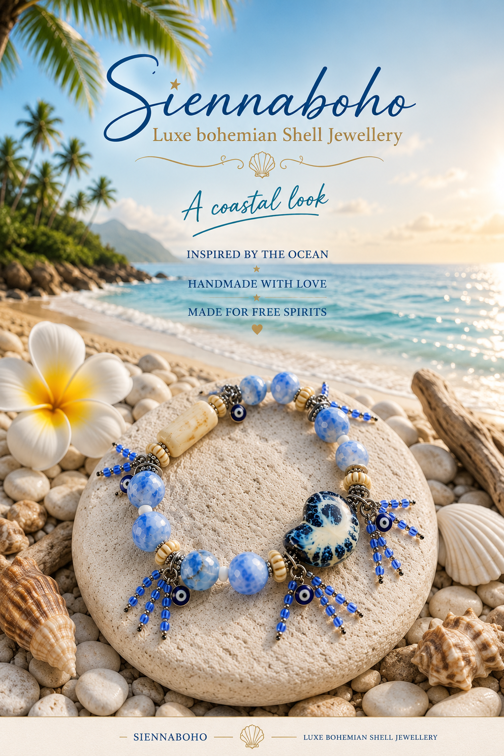 Ocean Blue Evil Eye Charm Bracelet