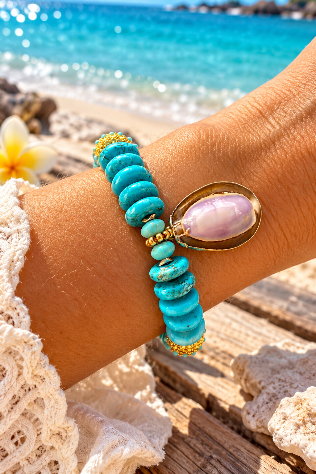 Turquoise Cowrie Shell Bracelet