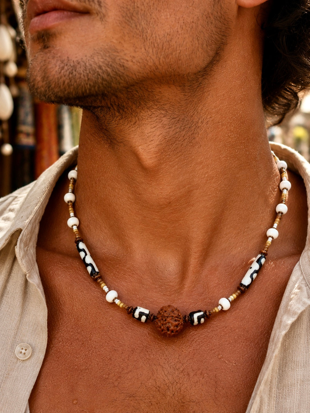 Tribal Nomad Dzi Bead  Necklace