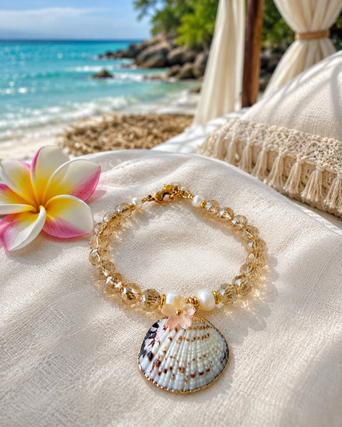 Luxe Crystal & Pearls - Shell Charm Bracelet