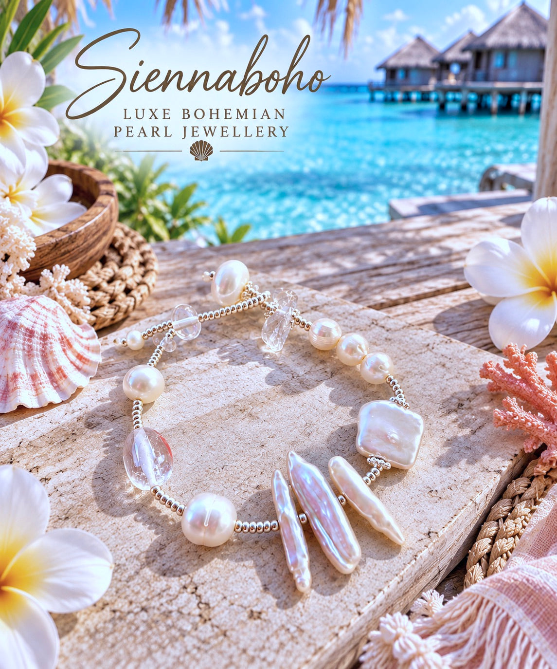 Coastal Pearl & Quartz Crystal Silver Bracelet