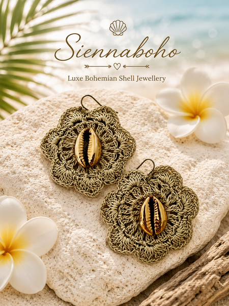 Crochet Cowrie Shell Earrings