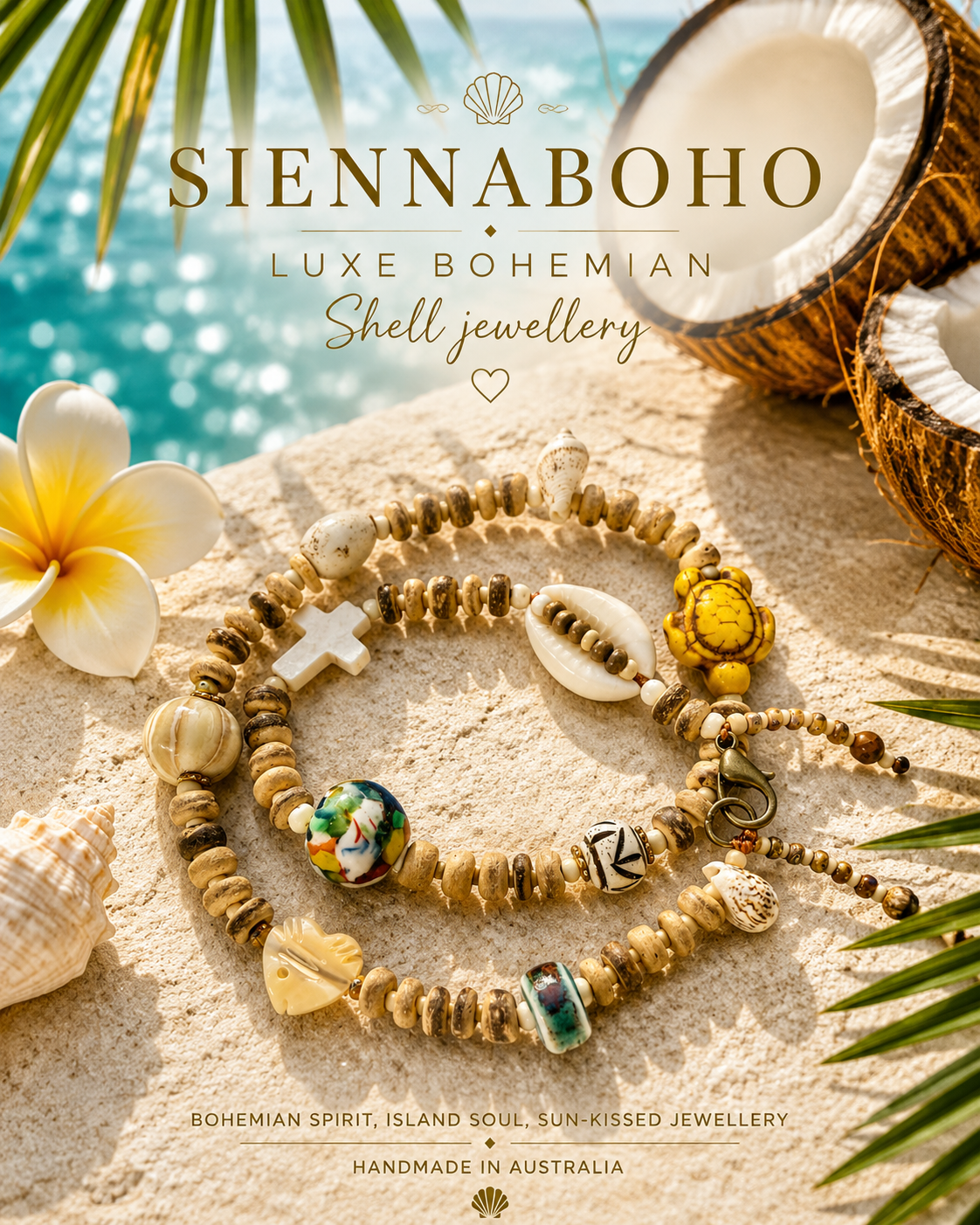 Coconut Shell Charm Wrap Bracelet