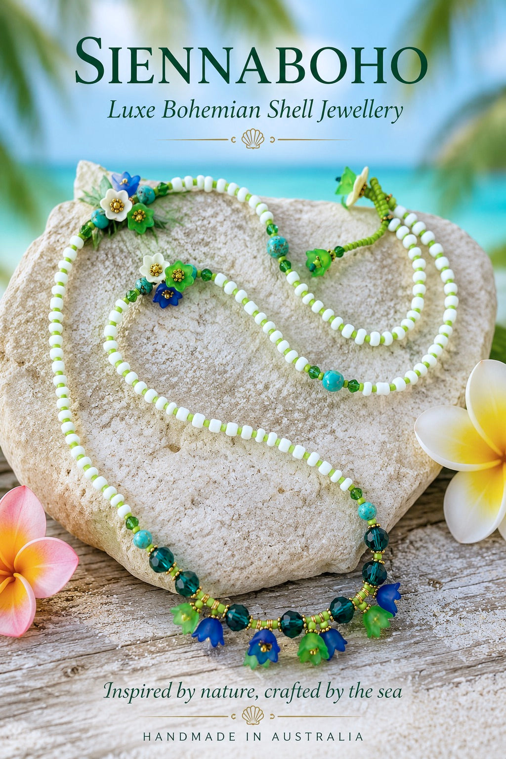 Emerald Bloom Crystal Flower - Seed Bead Necklace