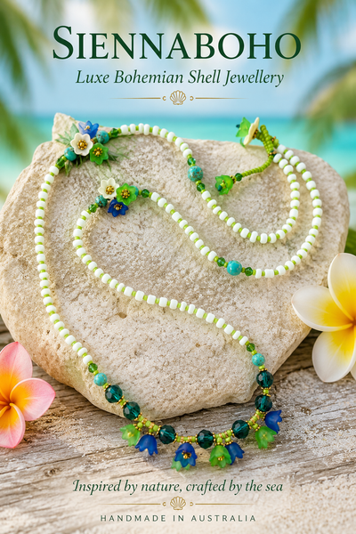 Emerald Bloom Crystal Flower - Seed Bead Necklace