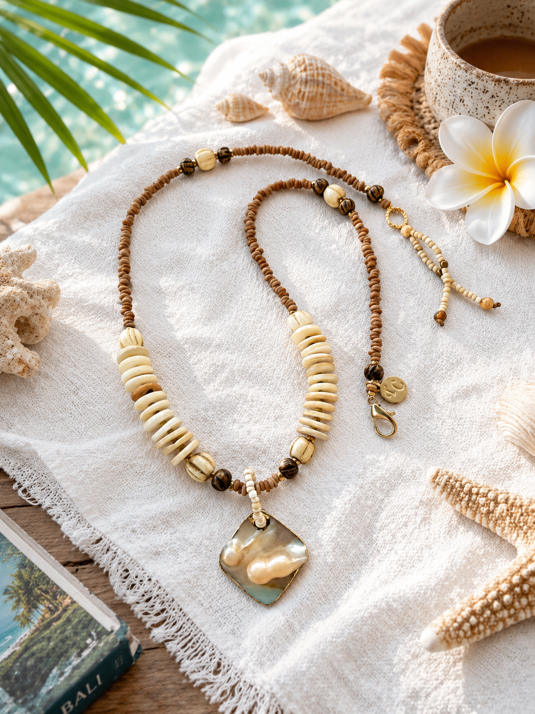 Bali Shell Pearl Pendant Necklace