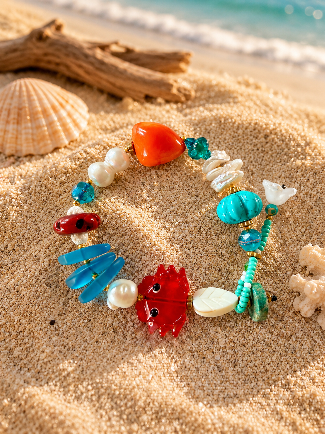 Tropical Reef Charm Coral Bracelet