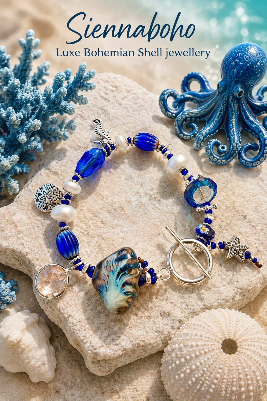 Ocean Blue Sea Shell Charm Bracelet