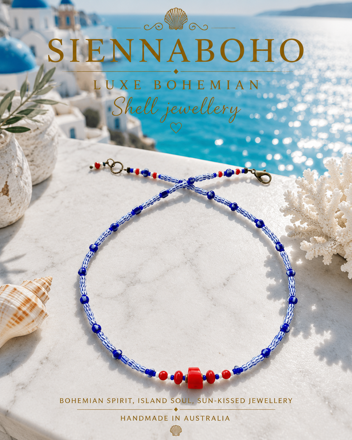 Coral Coast Blue Boho Seed Bead Necklace