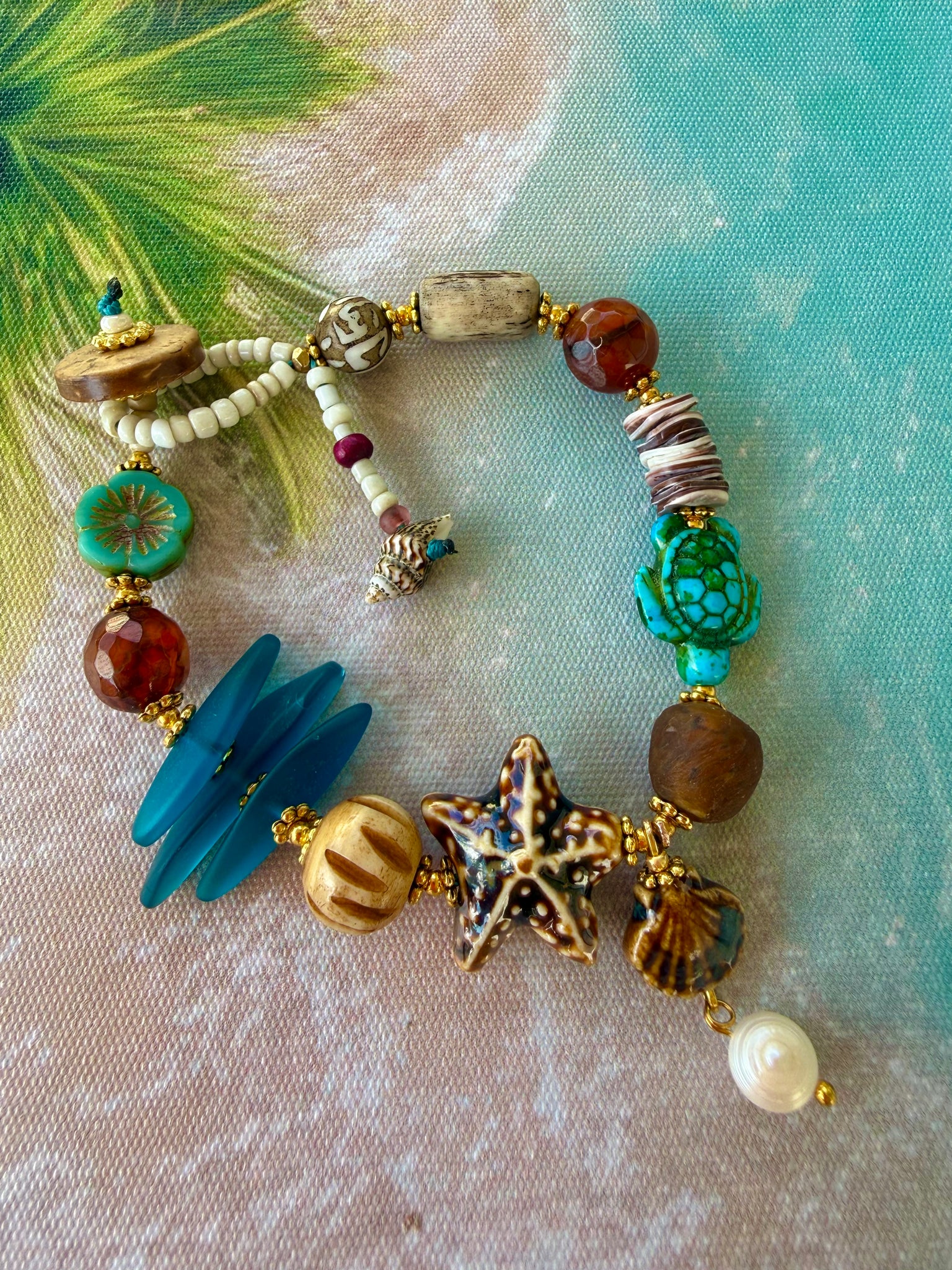 Sea Glass Shell Charm Bracelet