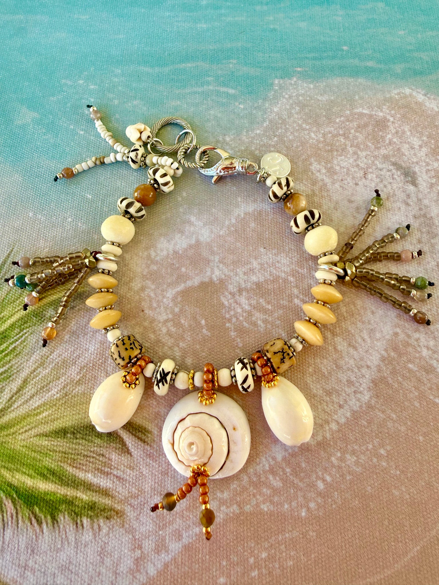 Tribal Island Cowrie Shell Charm Bracelet