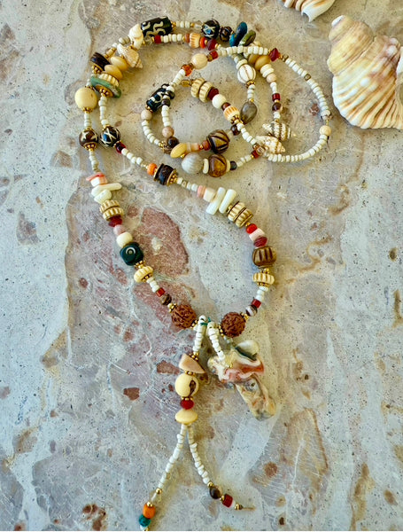 Sandy Beach Shell Palm Tree Necklace