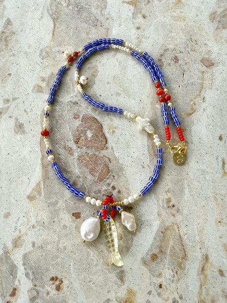 Bali Blue Seed Bead Necklace