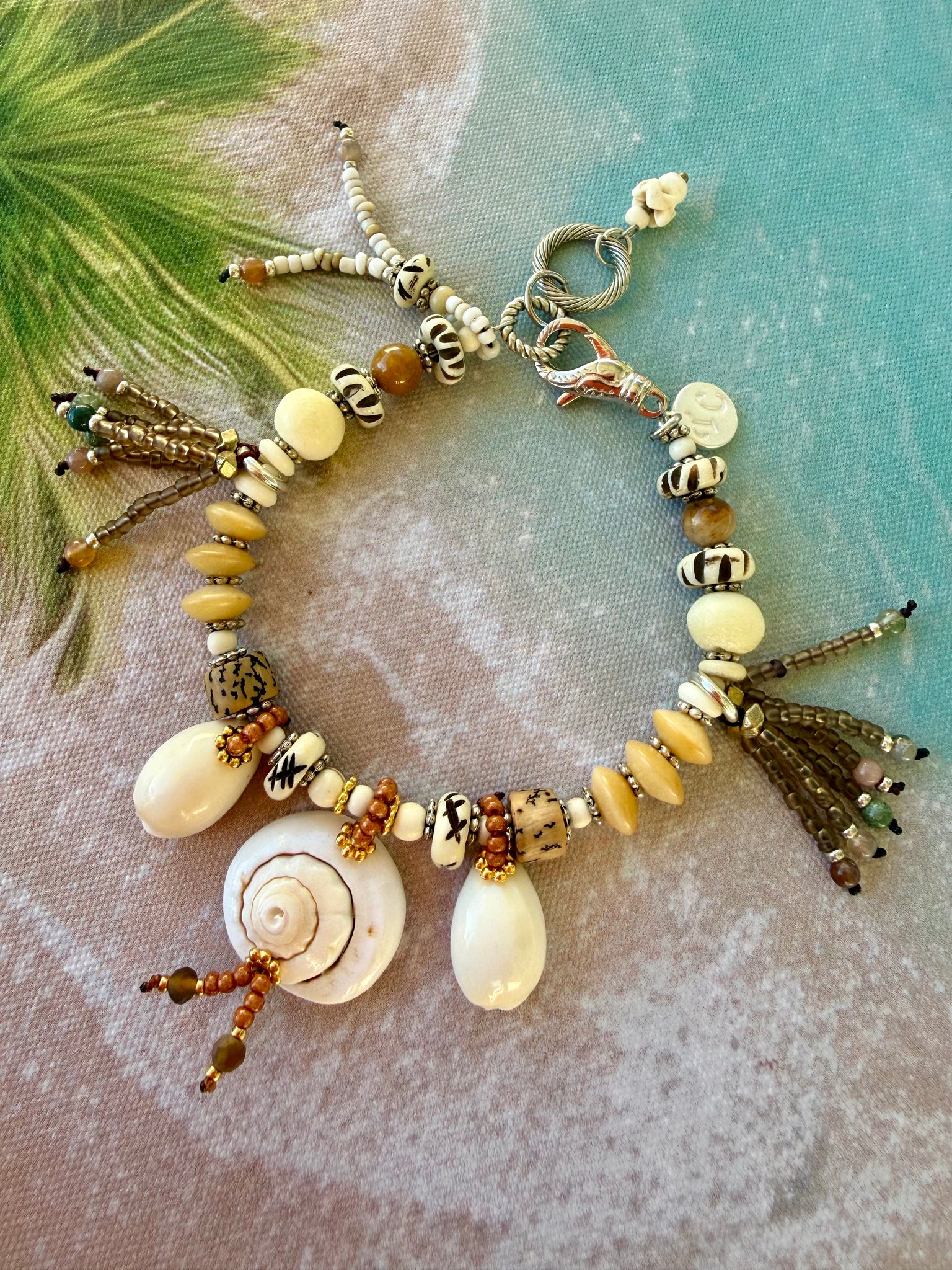 Tribal Island Cowrie Shell Charm Bracelet