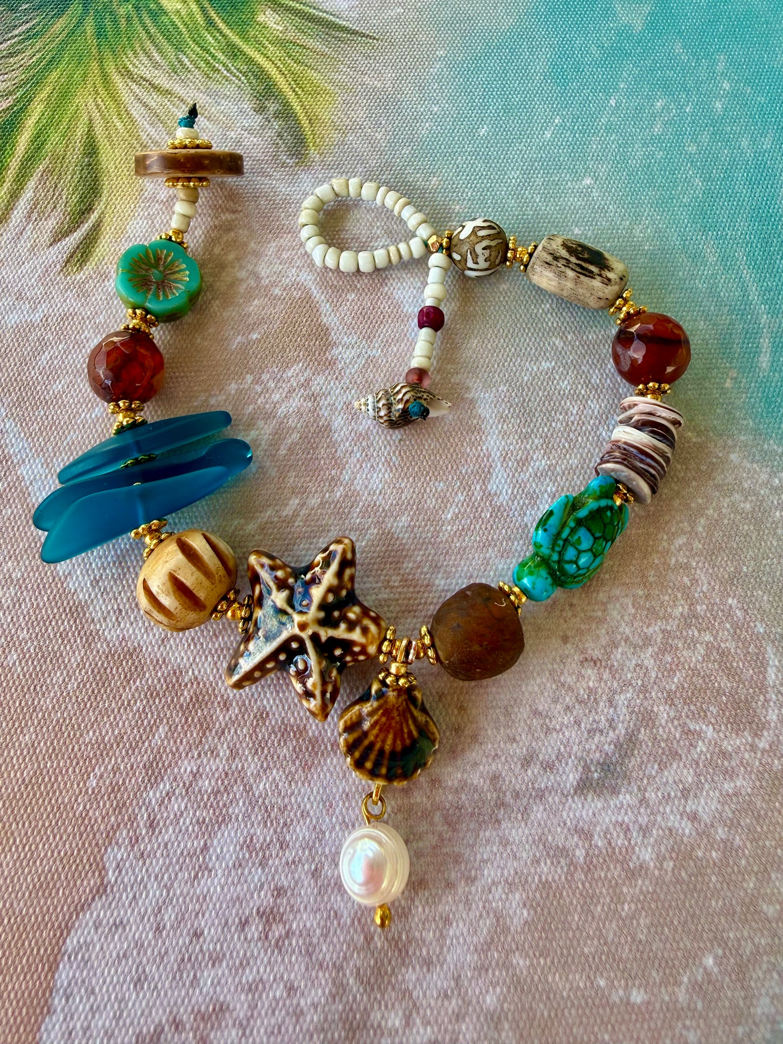 Sea Glass Shell Charm Bracelet