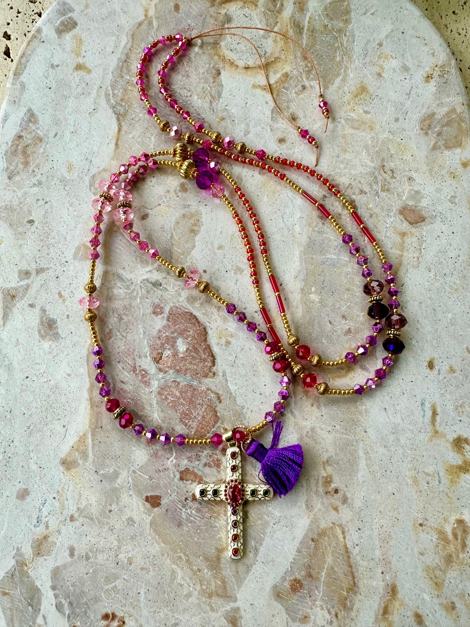 Cross Seed Bead Necklace